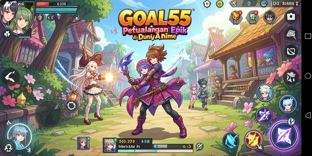Screenshot utama menunjukkan karakter anime dalam pertarungan seru.