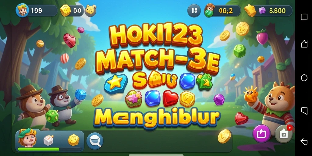 Screenshot utama HOKI123 menunjukkan momen seru permainan Match-3.