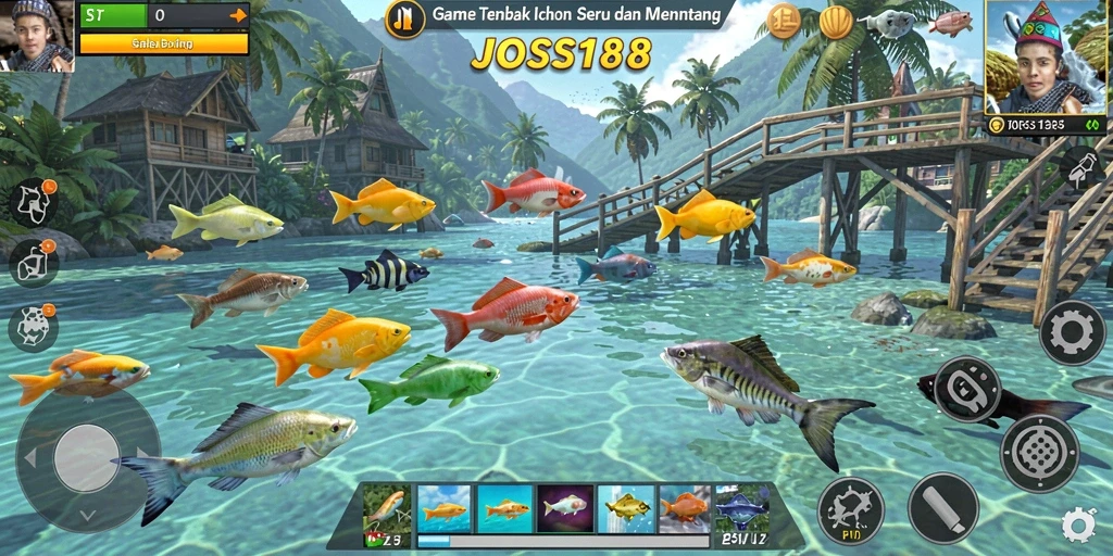 Tangkapan layar JOSS188 menunjukkan aksi menembak ikan yang seru.