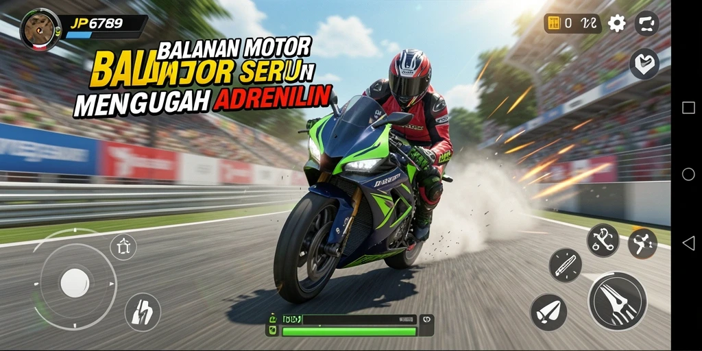 Screenshot gameplay JP6789 menampilkan balapan motor yang seru.