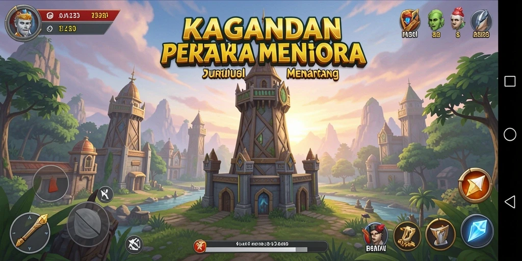 Tampilan gameplay KAGANDAN saat merancang menara pertahanan.