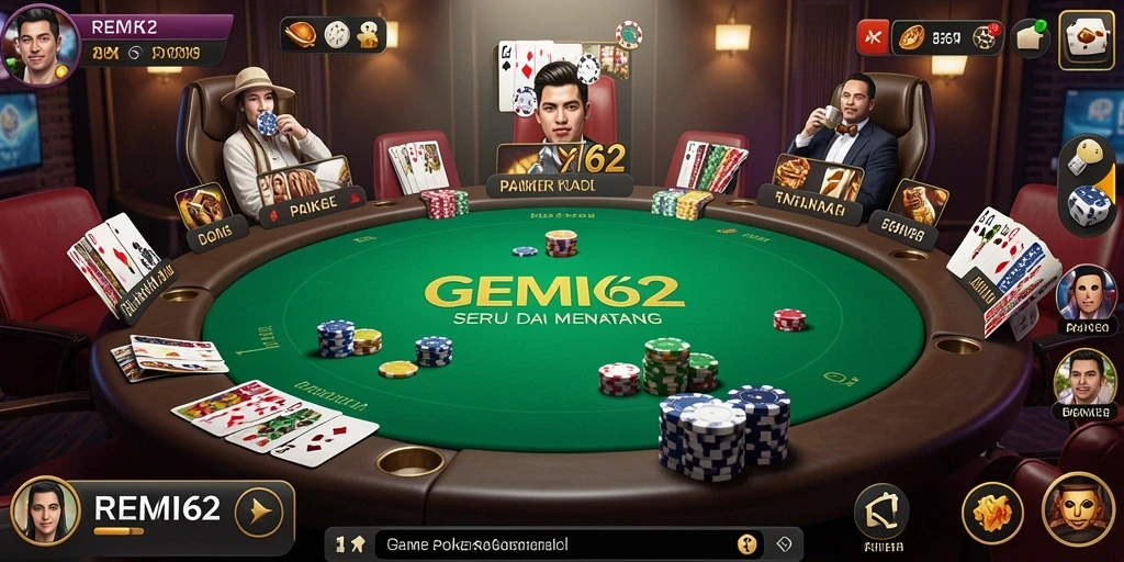 Tampilan gameplay seru di aplikasi REMI62 Poker.