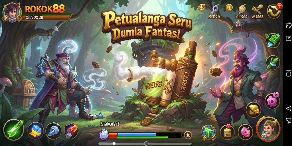 Tangkapan layar menunjukkan momen menegangkan dalam permainan petualangan ROKOK88.