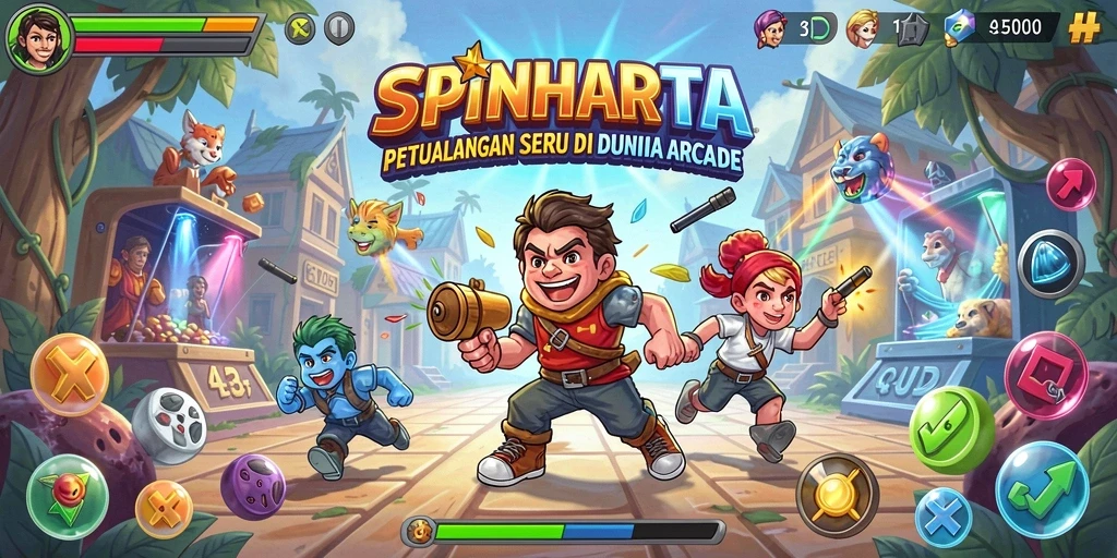 Tangkapan layar gameplay SPINHARTA menampilkan aksi seru di level yang penuh tantangan.