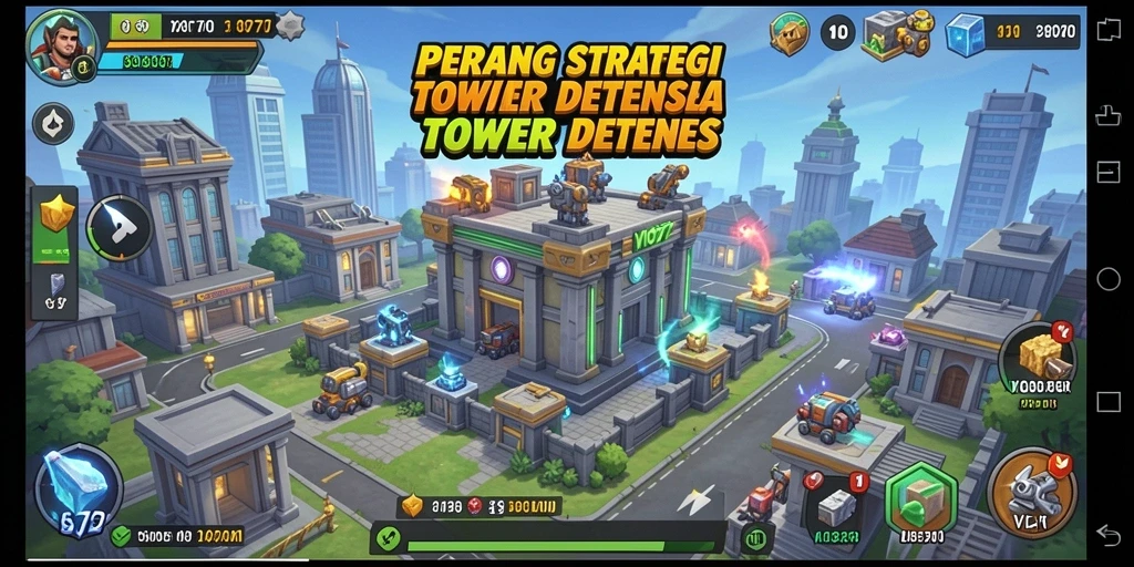 Tangkapan layar dari gameplay VIO77 yang menampilkan pertahanan menara yang strategis.