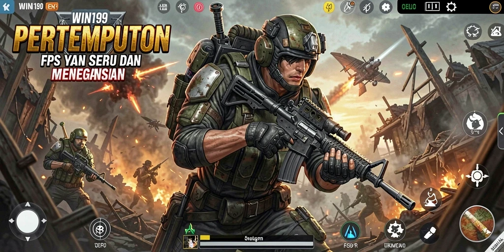 Tangkapan layar gameplay menampilkan aksi tembak-menembak yang dramatis di WIN199.